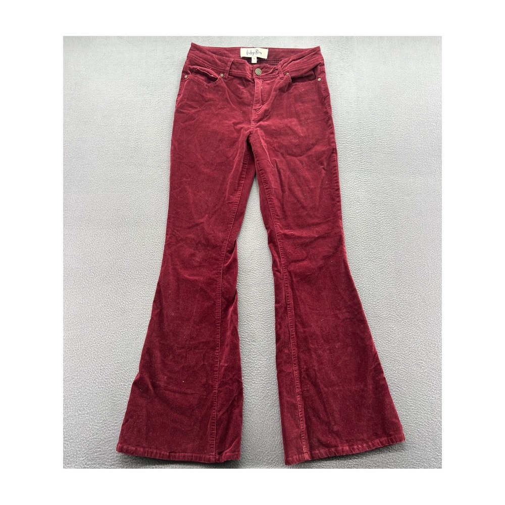 Indigo Rein Pants Womens 11 Burgundy Corduroy Flare Leg Wine Red Mid Rise
